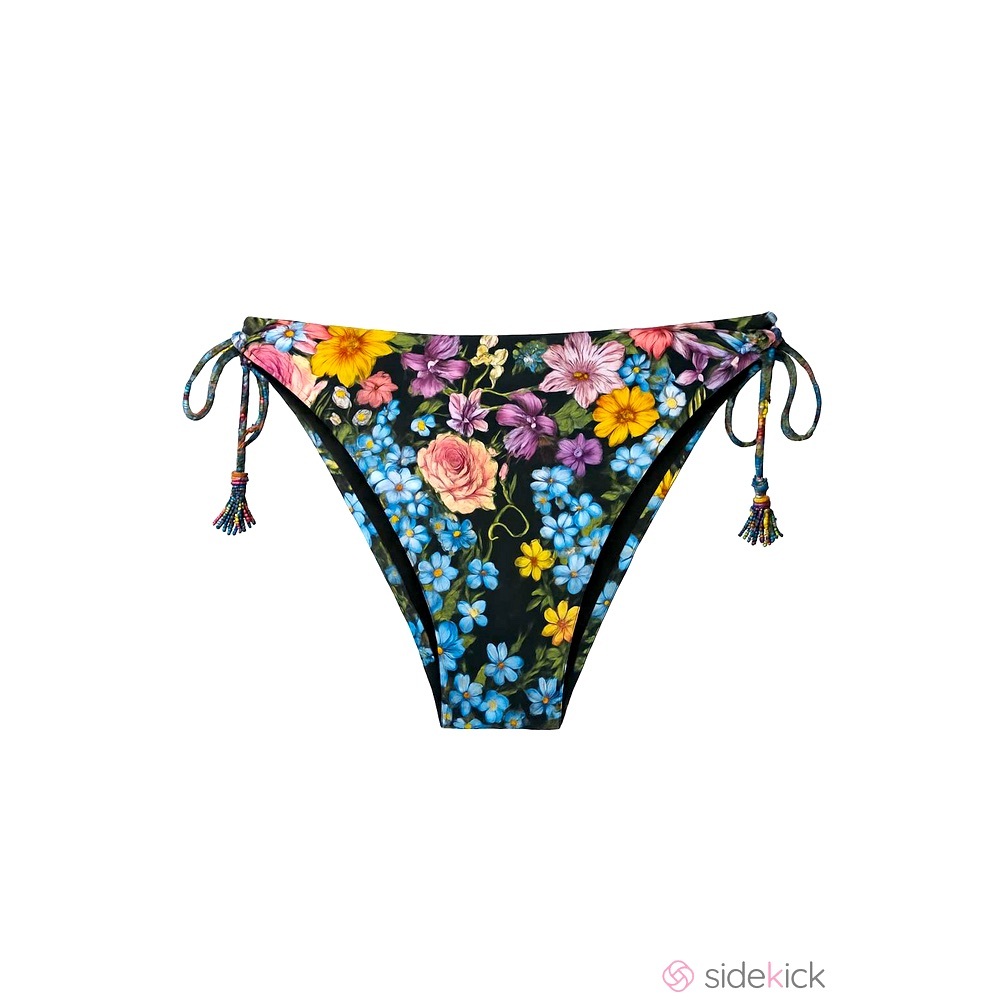 NEW AQUA BENDITA  Eda Side Tassel Bikini Bottom Blue/Green Floral Size 3XL